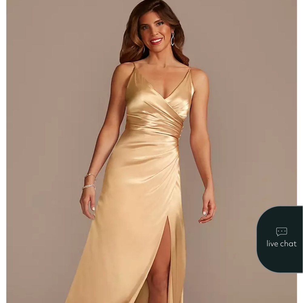 Galina Signature Golden Charmeuse Draped Strappy Dress Silky - Worn Once!